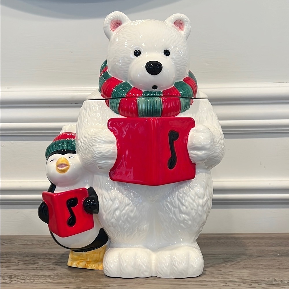 Vintage The Cellar Macys Holiday Polar Bear and Penguin Cookie Jar Treat Jar